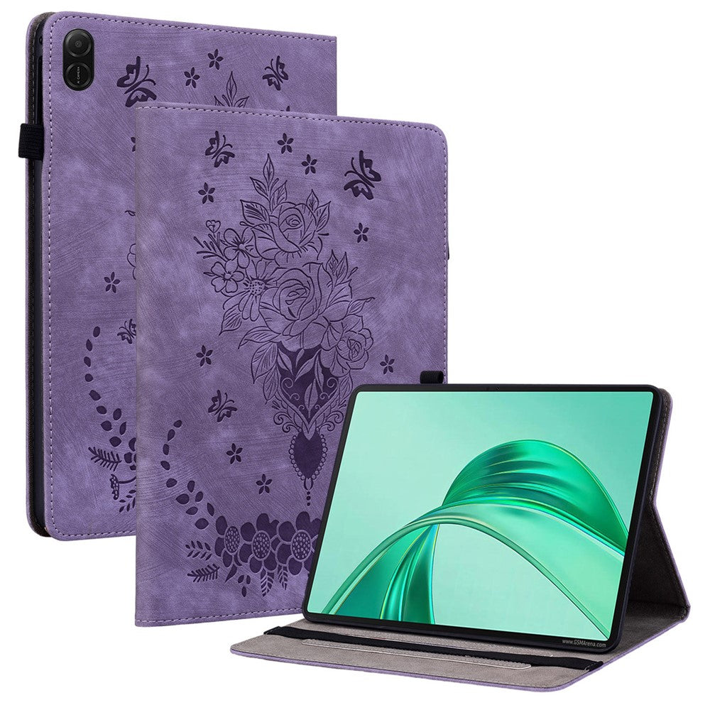 For Honor Pad X8b / Pad X8a Case Card Holder Anti-Scratch Leather Cover Rose Flower Imprint
