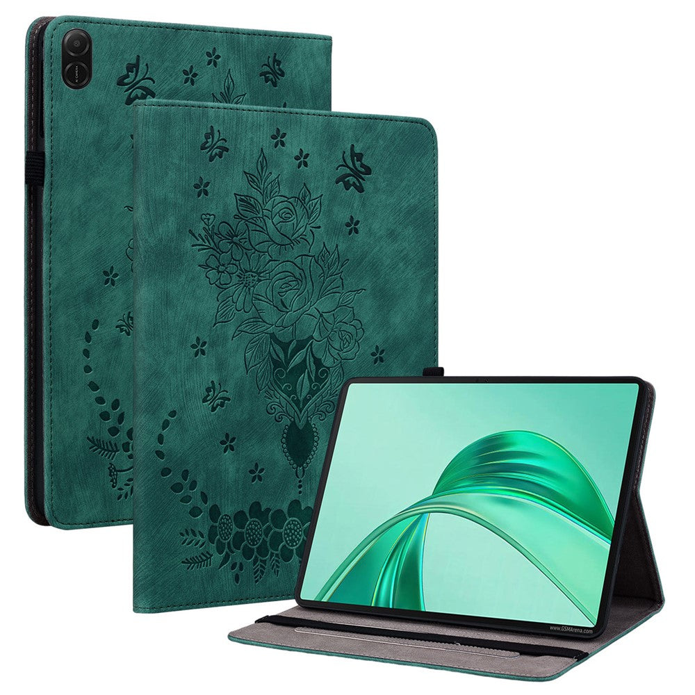 For Honor Pad X8b / Pad X8a Case Card Holder Anti-Scratch Leather Cover Rose Flower Imprint