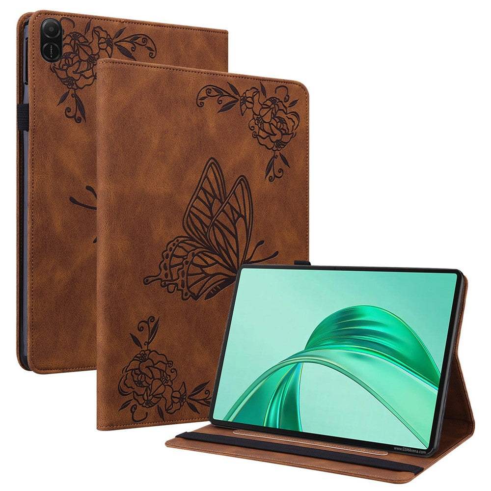 For Honor Pad X8b / Pad X8a Case Butterfly Flower Imprint PU Leather Tablet Cover with Card Slots