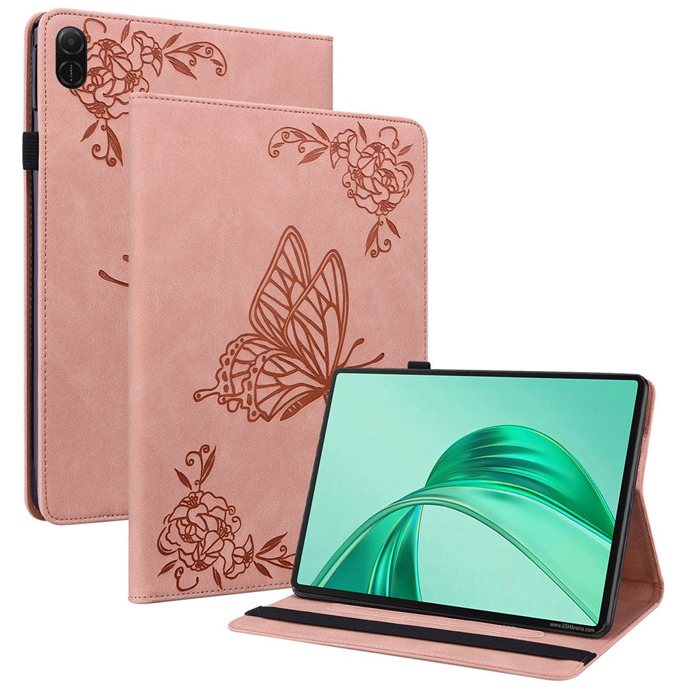For Honor Pad X8b / Pad X8a Case Butterfly Flower Imprint PU Leather Tablet Cover with Card Slots