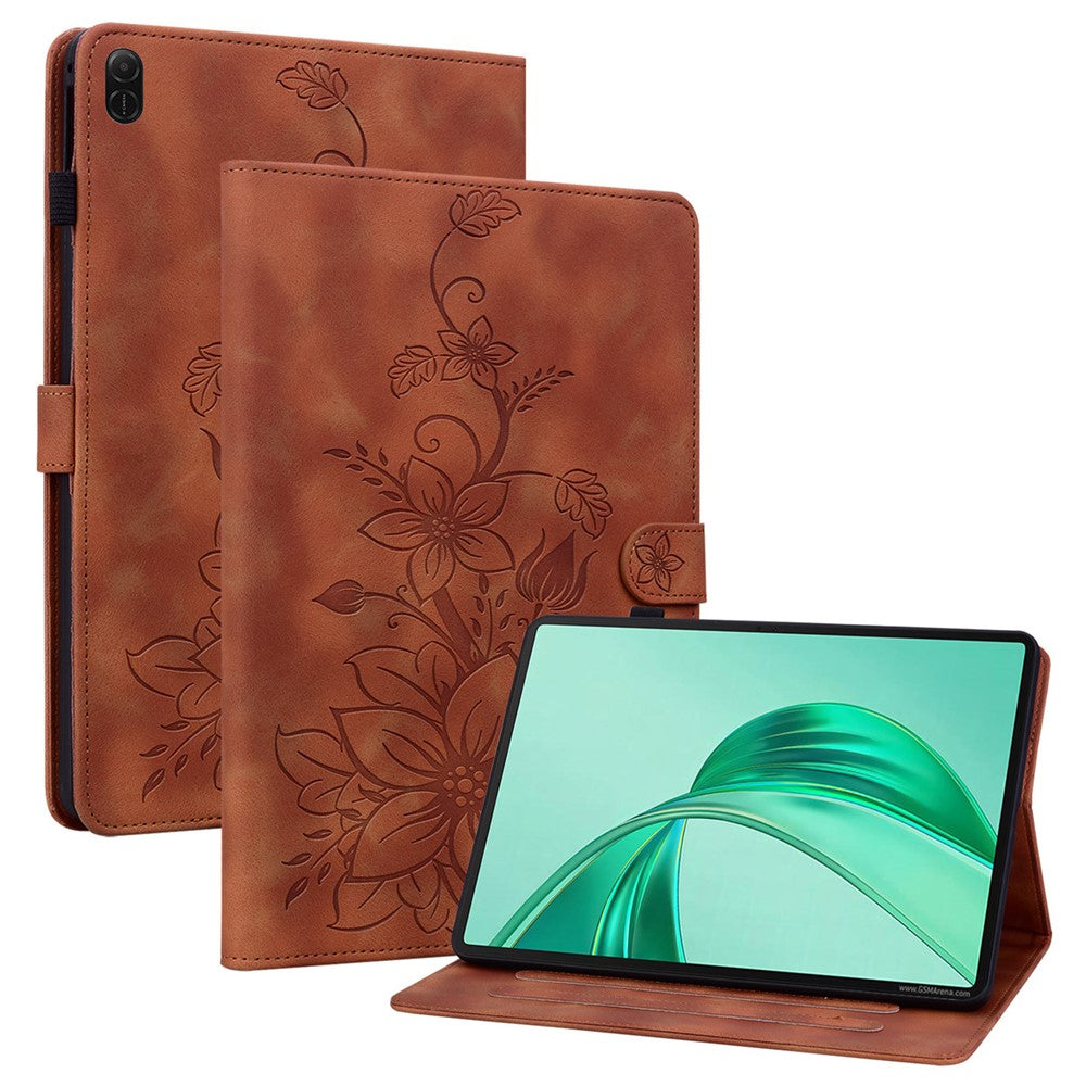 For Honor Pad X8b / Pad X8a Case Lily Flower Imprint Card Slots Leather Tablet Cover