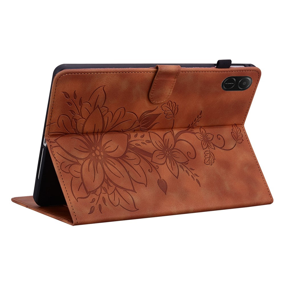 For Honor Pad X8b / Pad X8a Case Lily Flower Imprint Card Slots Leather Tablet Cover