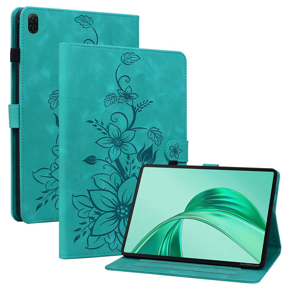 For Honor Pad X8b / Pad X8a Case Lily Flower Imprint Card Slots Leather Tablet Cover