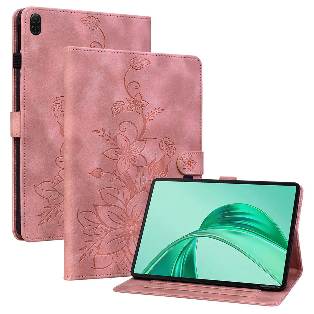 For Honor Pad X8b / Pad X8a Case Lily Flower Imprint Card Slots Leather Tablet Cover