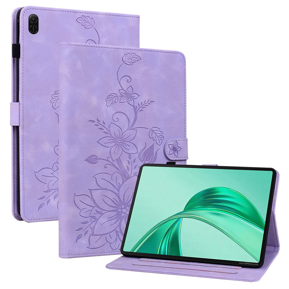 For Honor Pad X8b / Pad X8a Case Lily Flower Imprint Card Slots Leather Tablet Cover