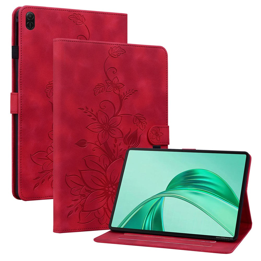 For Honor Pad X8b / Pad X8a Case Lily Flower Imprint Card Slots Leather Tablet Cover