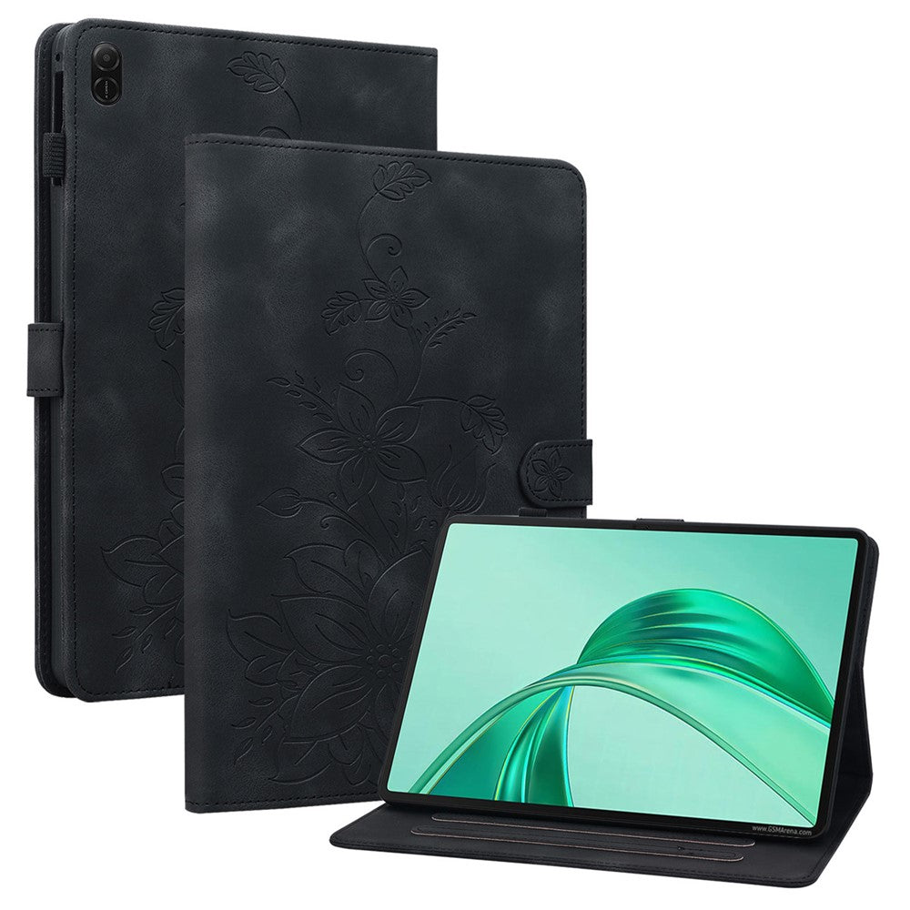 For Honor Pad X8b / Pad X8a Case Lily Flower Imprint Card Slots Leather Tablet Cover