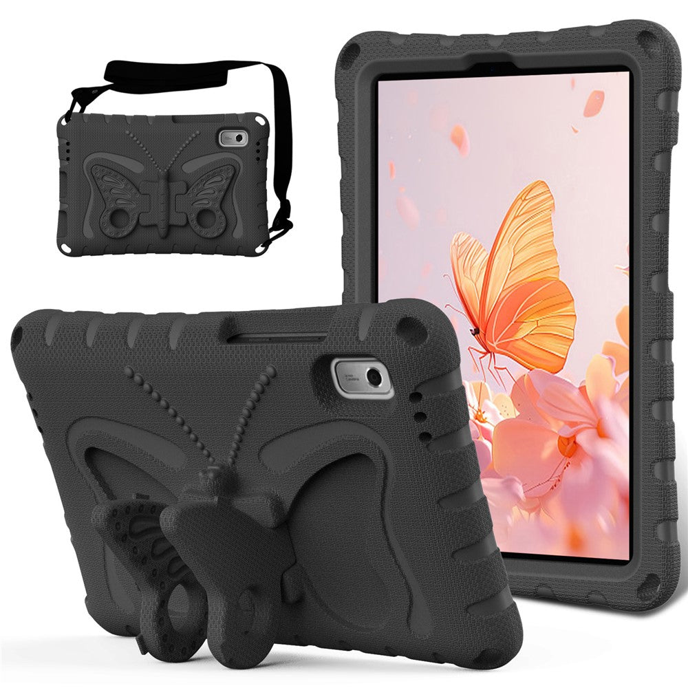 For Lenovo Tab M9 TB-310FU Case Butterfly Kickstand EVA Tablet Cover with Shoulder Strap