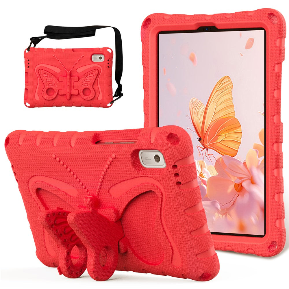 For Lenovo Tab M9 TB-310FU Case Butterfly Kickstand EVA Tablet Cover with Shoulder Strap