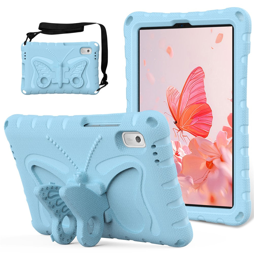 For Lenovo Tab M9 TB-310FU Case Butterfly Kickstand EVA Tablet Cover with Shoulder Strap