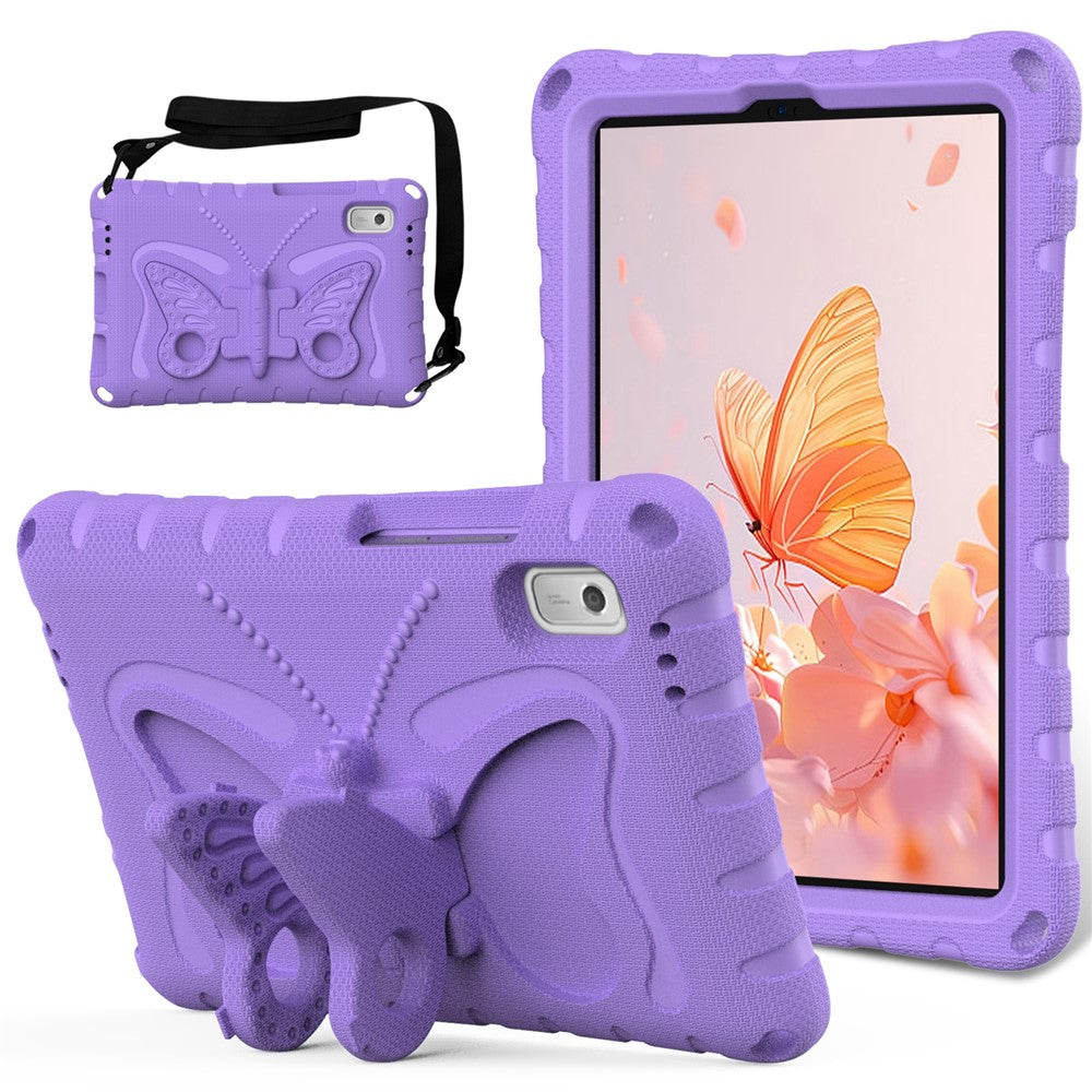 For Lenovo Tab M9 TB-310FU Case Butterfly Kickstand EVA Tablet Cover with Shoulder Strap