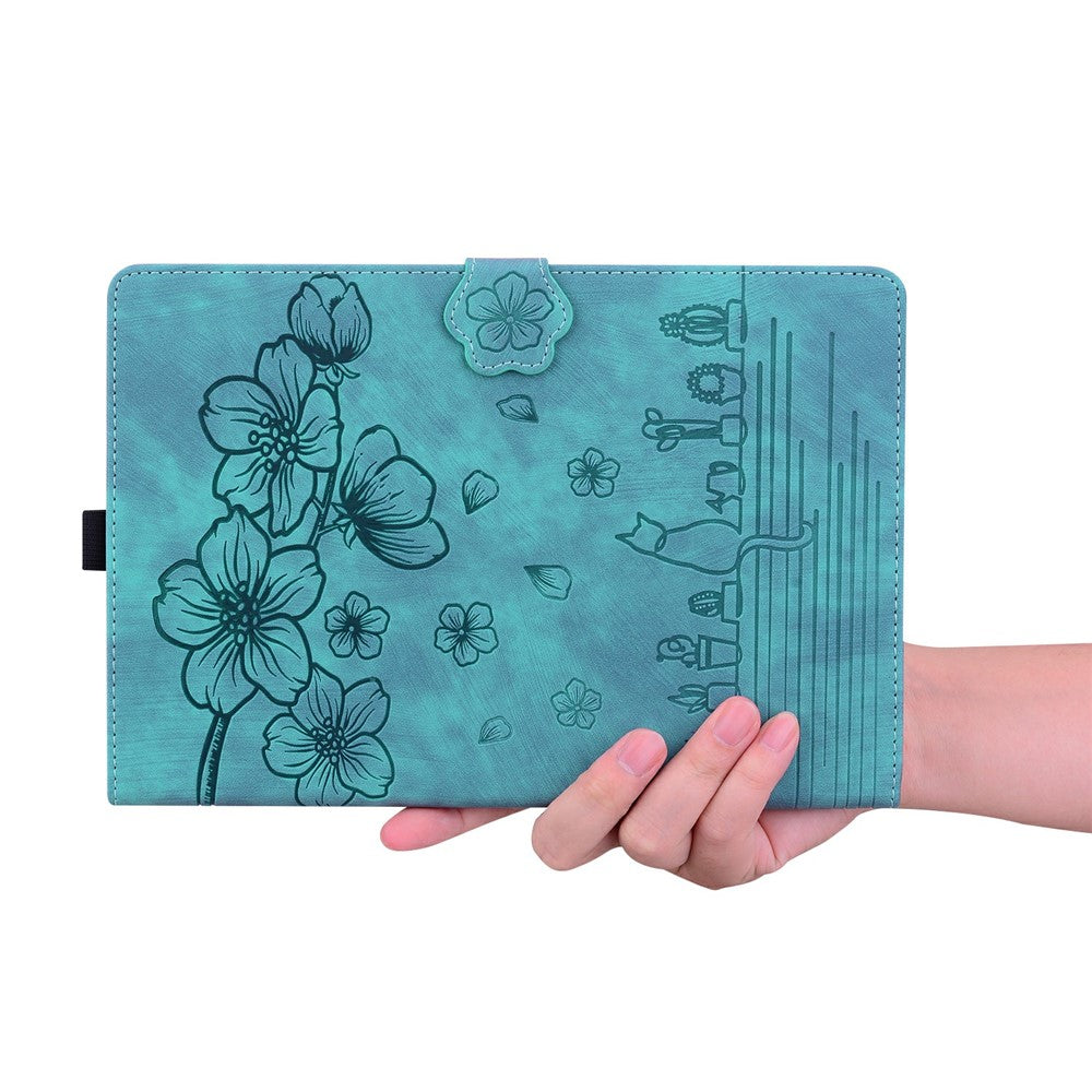 Til Honor Pad X8b / Pad X8a Cover Flip Stand Læder Tablet Etui Kirsebærblomst Kat Påtrykt