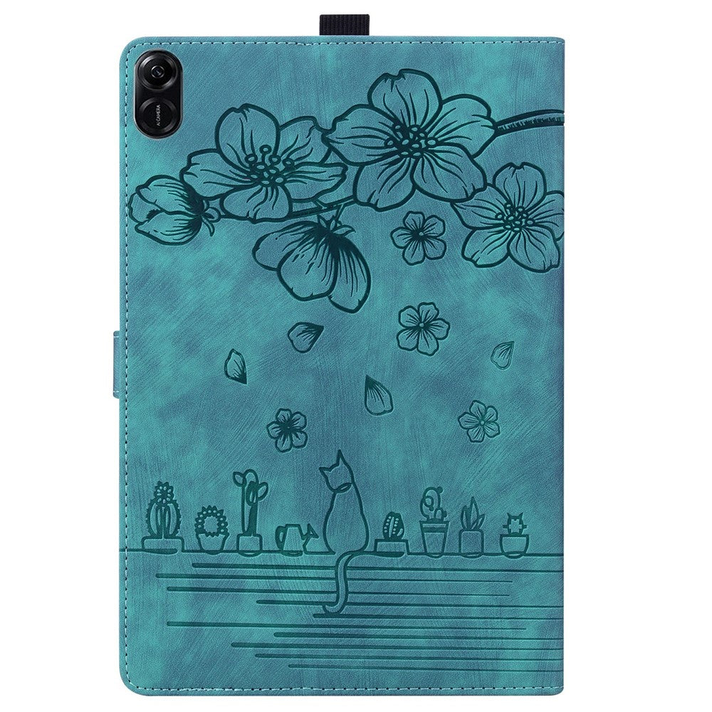 Til Honor Pad X8b / Pad X8a Cover Flip Stand Læder Tablet Etui Kirsebærblomst Kat Påtrykt
