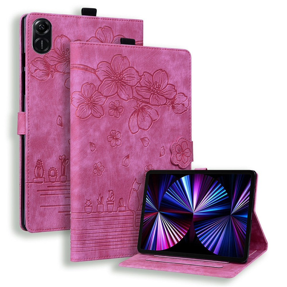 Til Honor Pad X8b / Pad X8a Cover Flip Stand Læder Tablet Etui Kirsebærblomst Kat Påtrykt