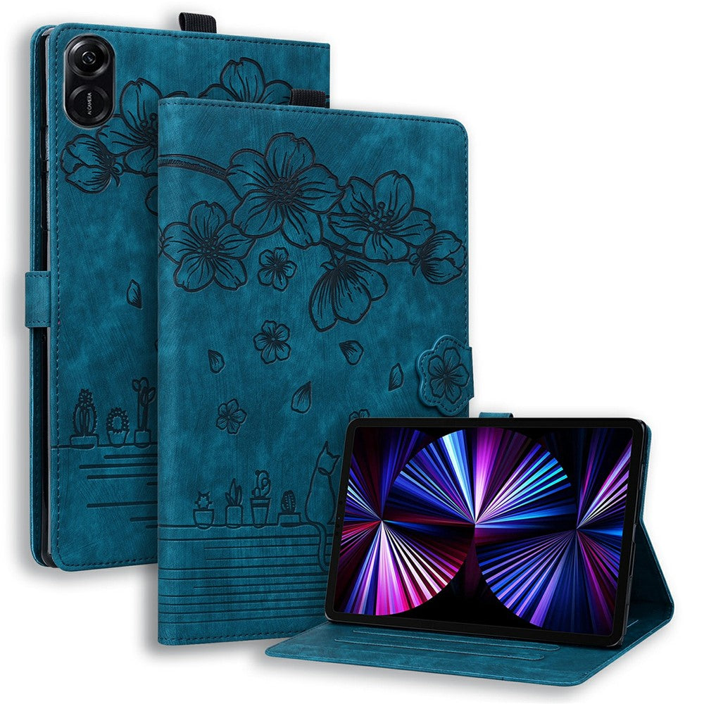 Til Honor Pad X8b / Pad X8a Cover Flip Stand Læder Tablet Etui Kirsebærblomst Kat Påtrykt