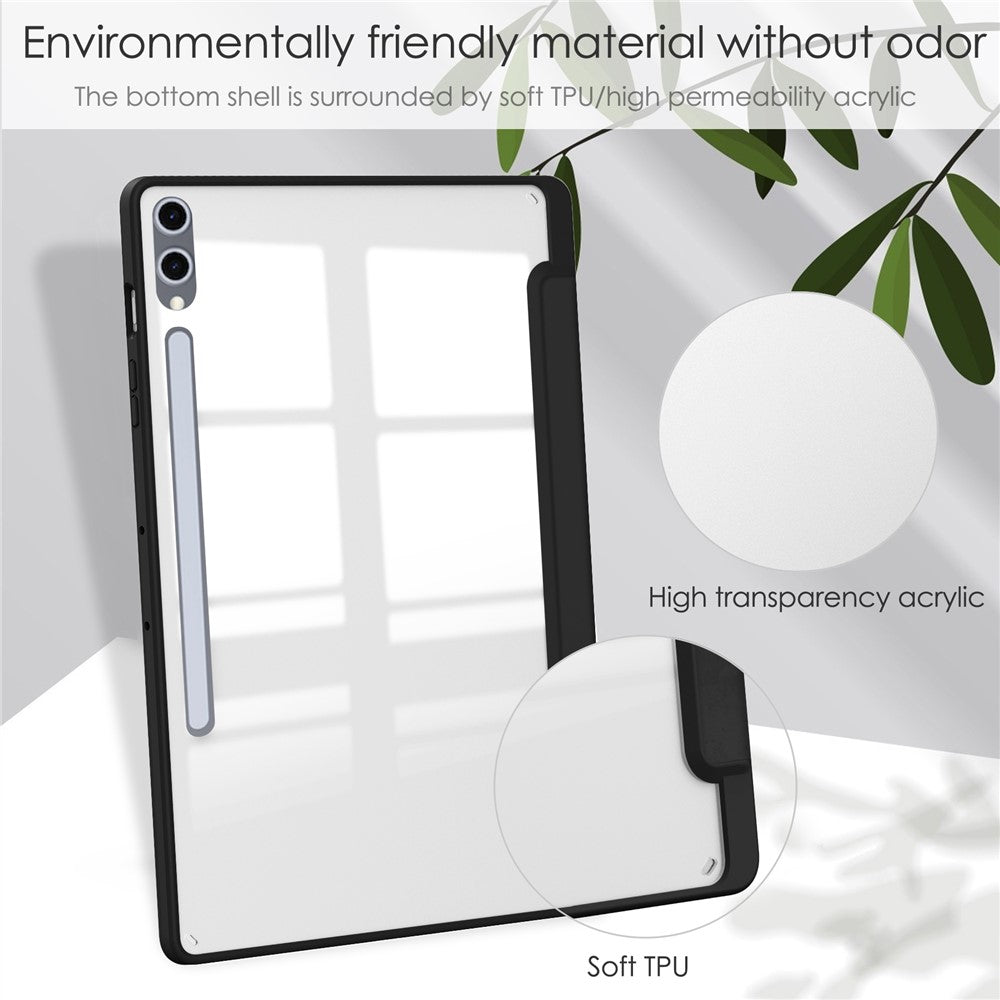 For Samsung Galaxy Tab S10+ Case Clear Acrylic Leather Tablet Cover Support Auto Sleep / Wake
