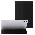 For Samsung Galaxy Tab S10 Ultra Case Tri-Fold Stand Leather+TPU+Acrylic Clear Back Tablet Cover