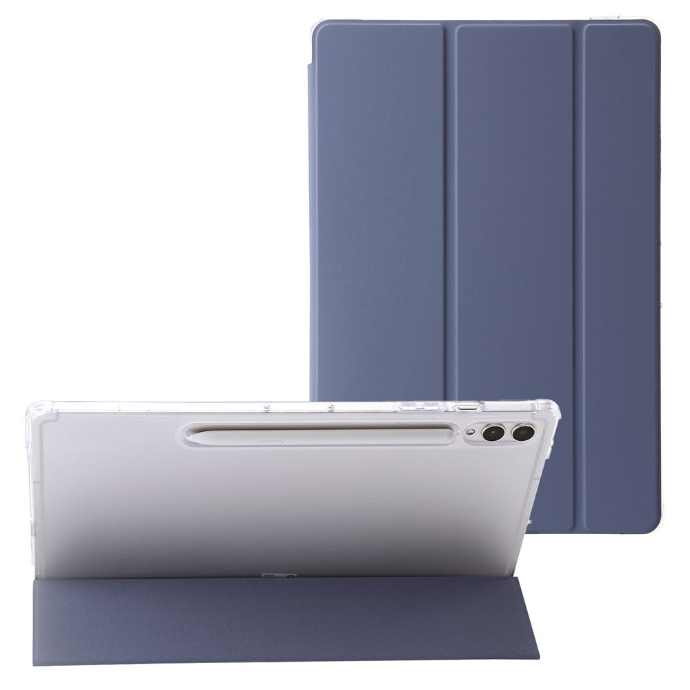 For Samsung Galaxy Tab S10 Ultra Case Tri-Fold Stand Leather+TPU+Acrylic Clear Back Tablet Cover