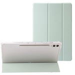 For Samsung Galaxy Tab S10 Ultra Case Tri-Fold Stand Leather+TPU+Acrylic Clear Back Tablet Cover