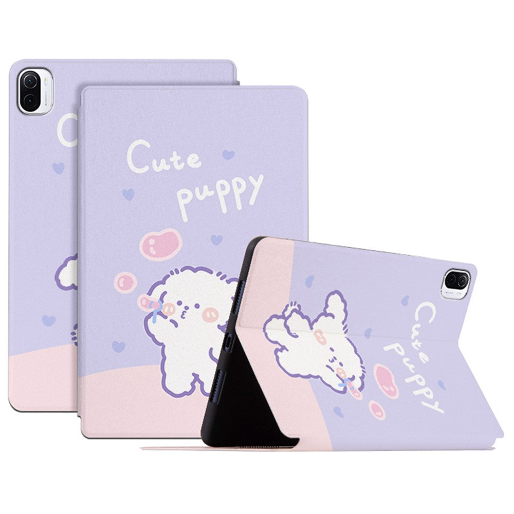 For Xiaomi Pad 5/Pad 5 Pro Scratch Resistant Case with Stand Cartoon Pattern Printed PU Leather Cover Auto Wake/Sleep Tablet Case