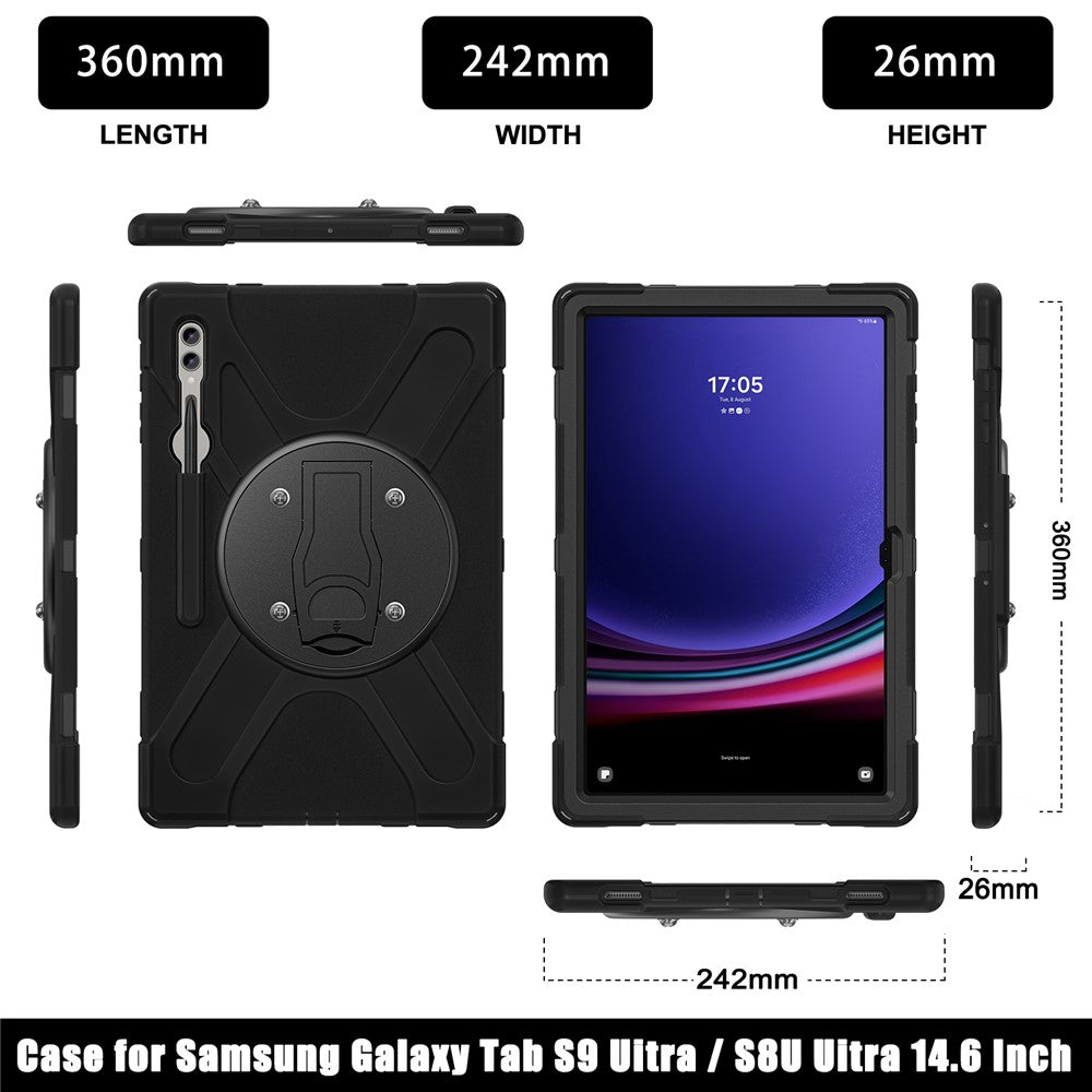 Samsung Galaxy Tab S10 Ultra X920 / S9 Ultra X910 / S8 Ultra X900 X906-etui med stativ, PC + silikonebeskyttelse til tablet