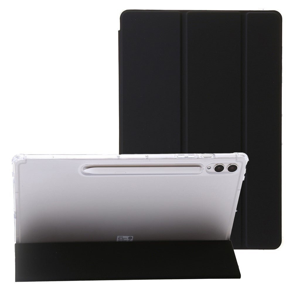 For Samsung Galaxy Tab S10+ Case Tri-Fold Stand Leather+TPU+Acrylic Clear Back Tablet Cover