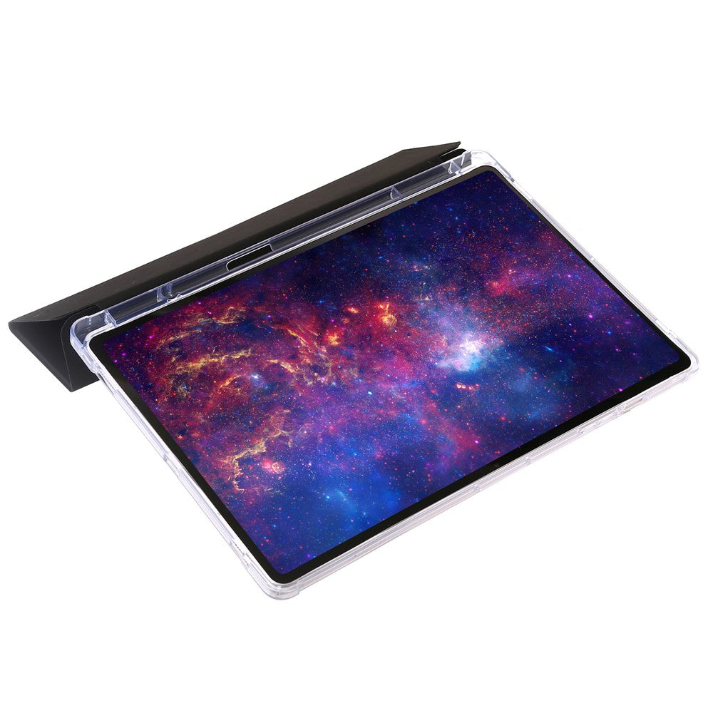 For Samsung Galaxy Tab S10+ Case Tri-Fold Stand Leather+TPU+Acrylic Clear Back Tablet Cover