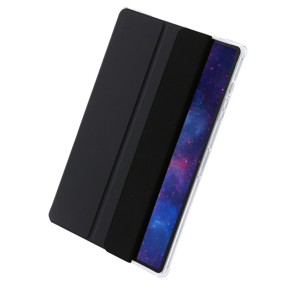 For Samsung Galaxy Tab S10+ Case Tri-Fold Stand Leather+TPU+Acrylic Clear Back Tablet Cover