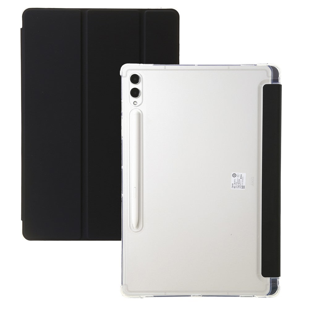For Samsung Galaxy Tab S10+ Case Tri-Fold Stand Leather+TPU+Acrylic Clear Back Tablet Cover