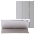 For Samsung Galaxy Tab S10+ Case Tri-Fold Stand Leather+TPU+Acrylic Clear Back Tablet Cover