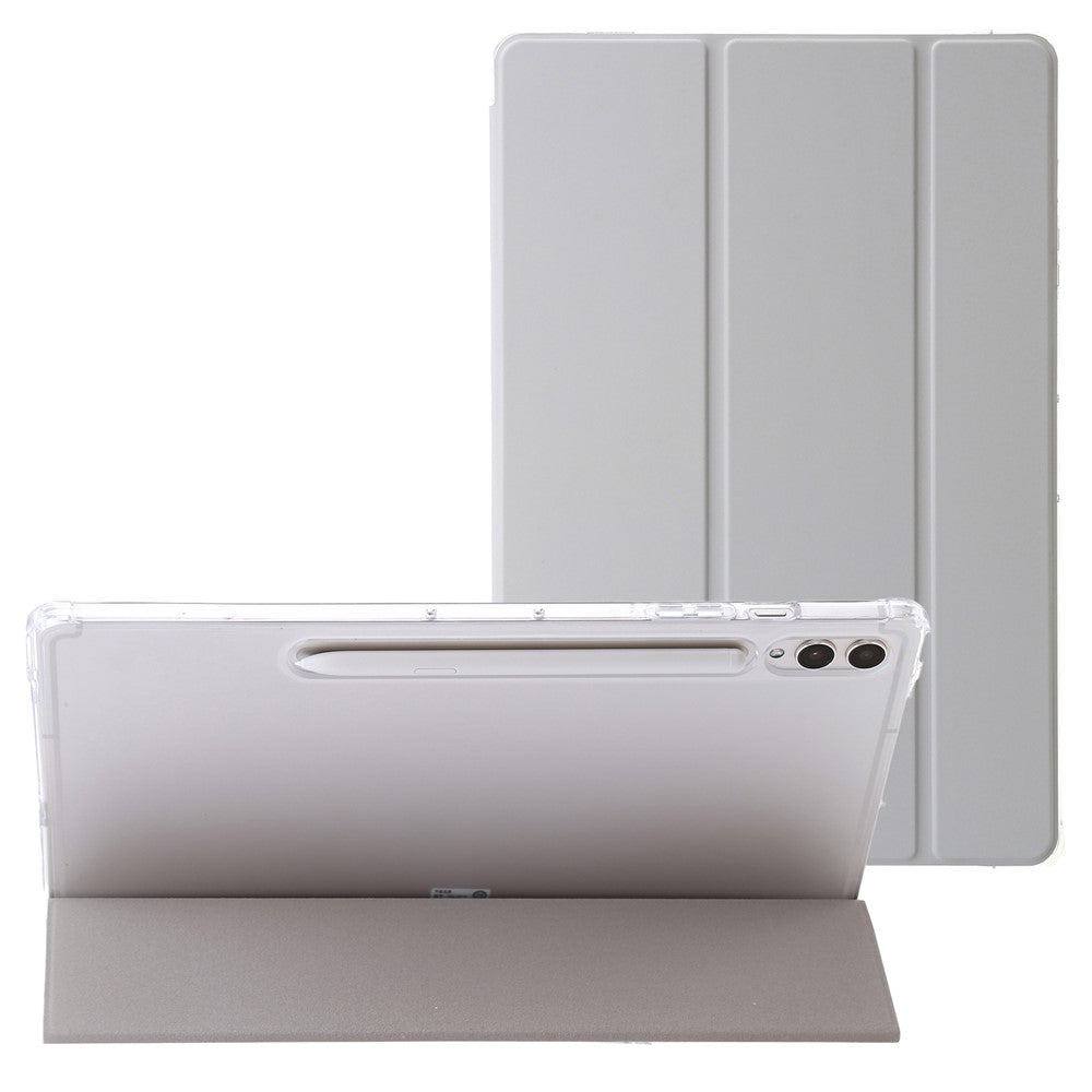 For Samsung Galaxy Tab S10+ Case Tri-Fold Stand Leather+TPU+Acrylic Clear Back Tablet Cover