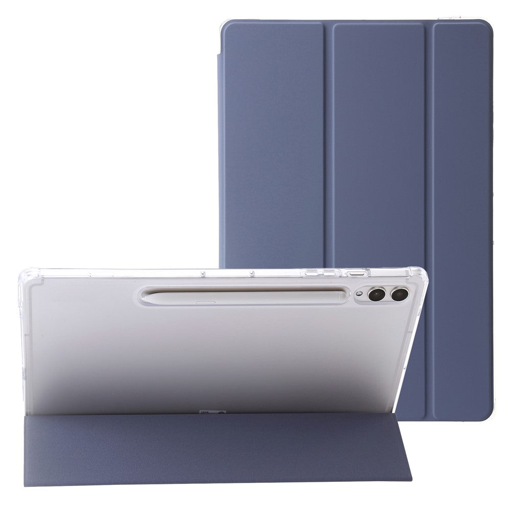 For Samsung Galaxy Tab S10+ Case Tri-Fold Stand Leather+TPU+Acrylic Clear Back Tablet Cover