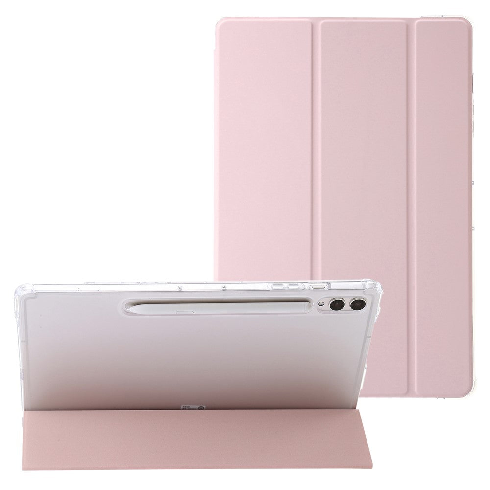 For Samsung Galaxy Tab S10+ Case Tri-Fold Stand Leather+TPU+Acrylic Clear Back Tablet Cover