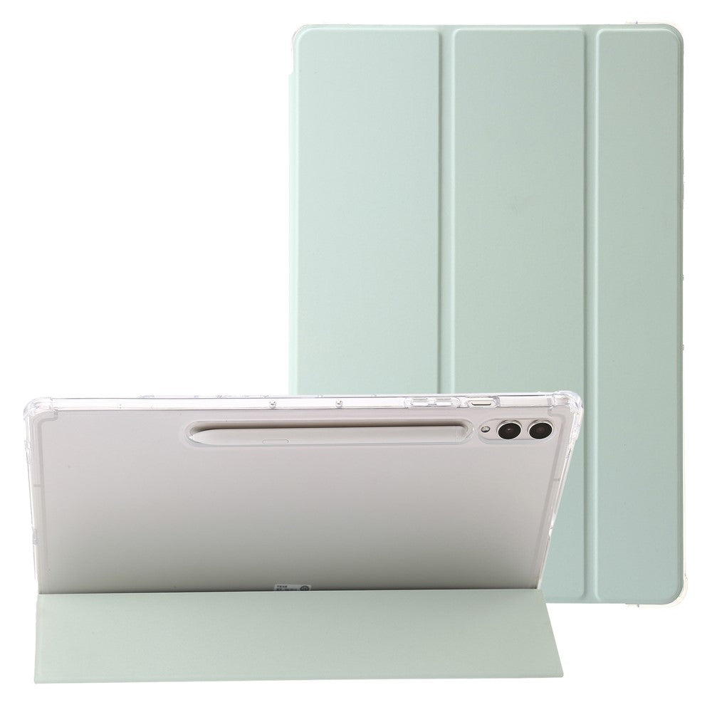 For Samsung Galaxy Tab S10+ Case Tri-Fold Stand Leather+TPU+Acrylic Clear Back Tablet Cover