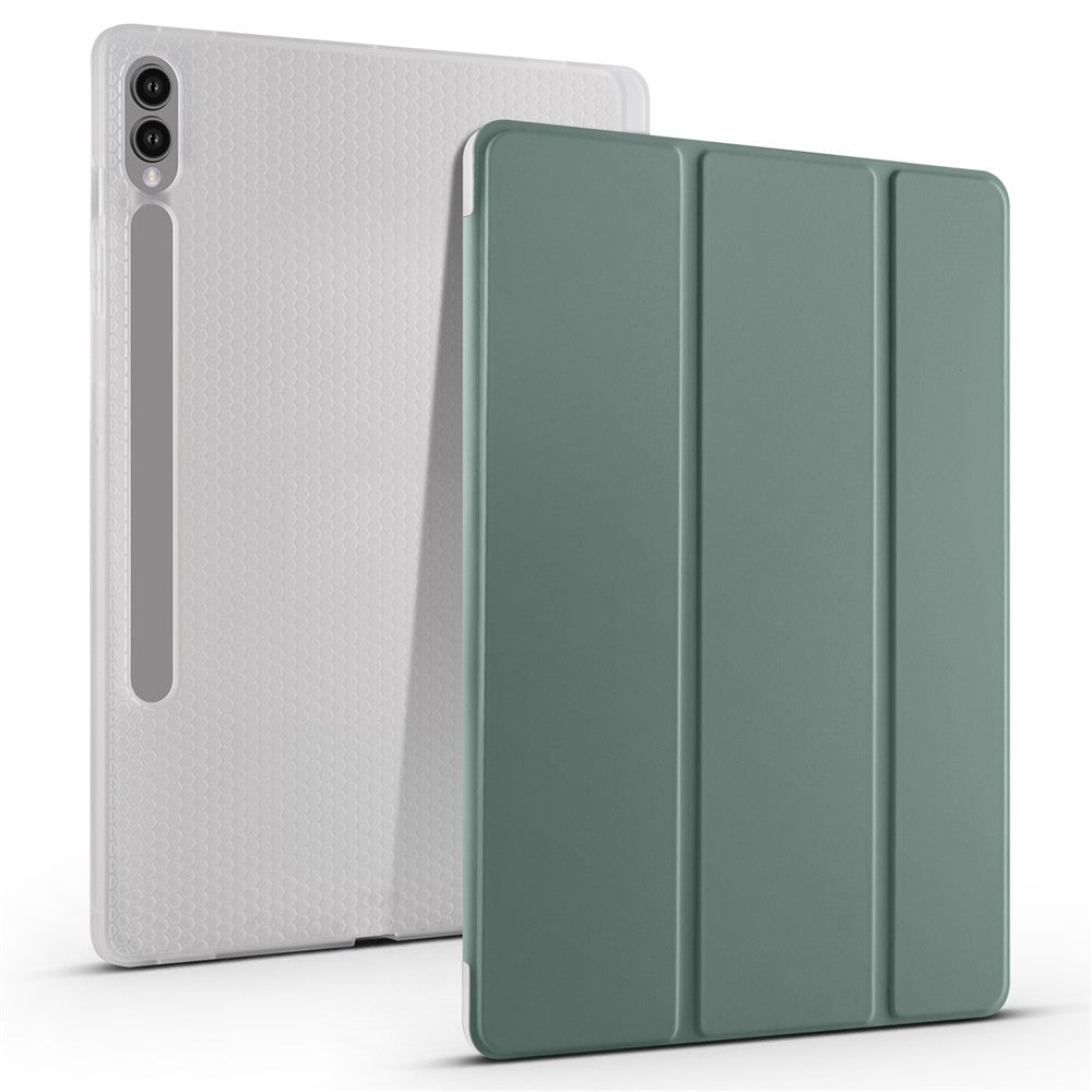 For Samsung Galaxy Tab S10+ Case with Pen Slot Tri-Fold Stand PU Leather+TPU Tablet Cover Auto Wake  /  Sleep
