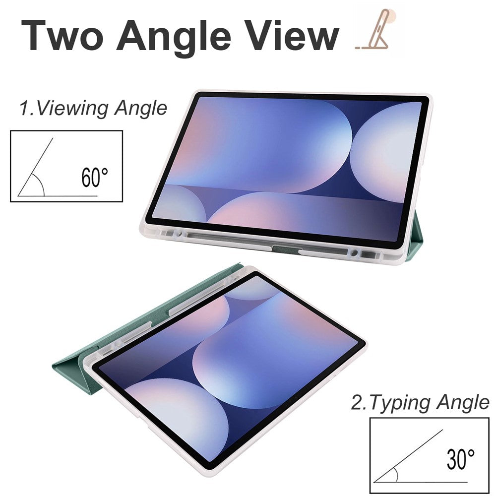 For Samsung Galaxy Tab S10+ Case with Pen Slot Tri-Fold Stand PU Leather+TPU Tablet Cover Auto Wake  /  Sleep