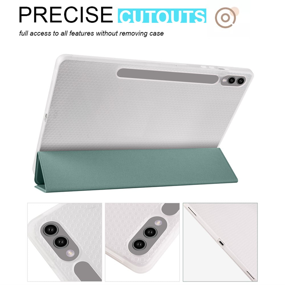 For Samsung Galaxy Tab S10+ Case with Pen Slot Tri-Fold Stand PU Leather+TPU Tablet Cover Auto Wake  /  Sleep