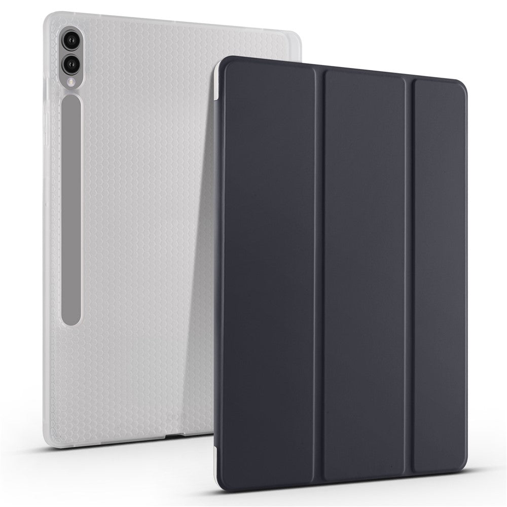 For Samsung Galaxy Tab S10+ Case with Pen Slot Tri-Fold Stand PU Leather+TPU Tablet Cover Auto Wake  /  Sleep