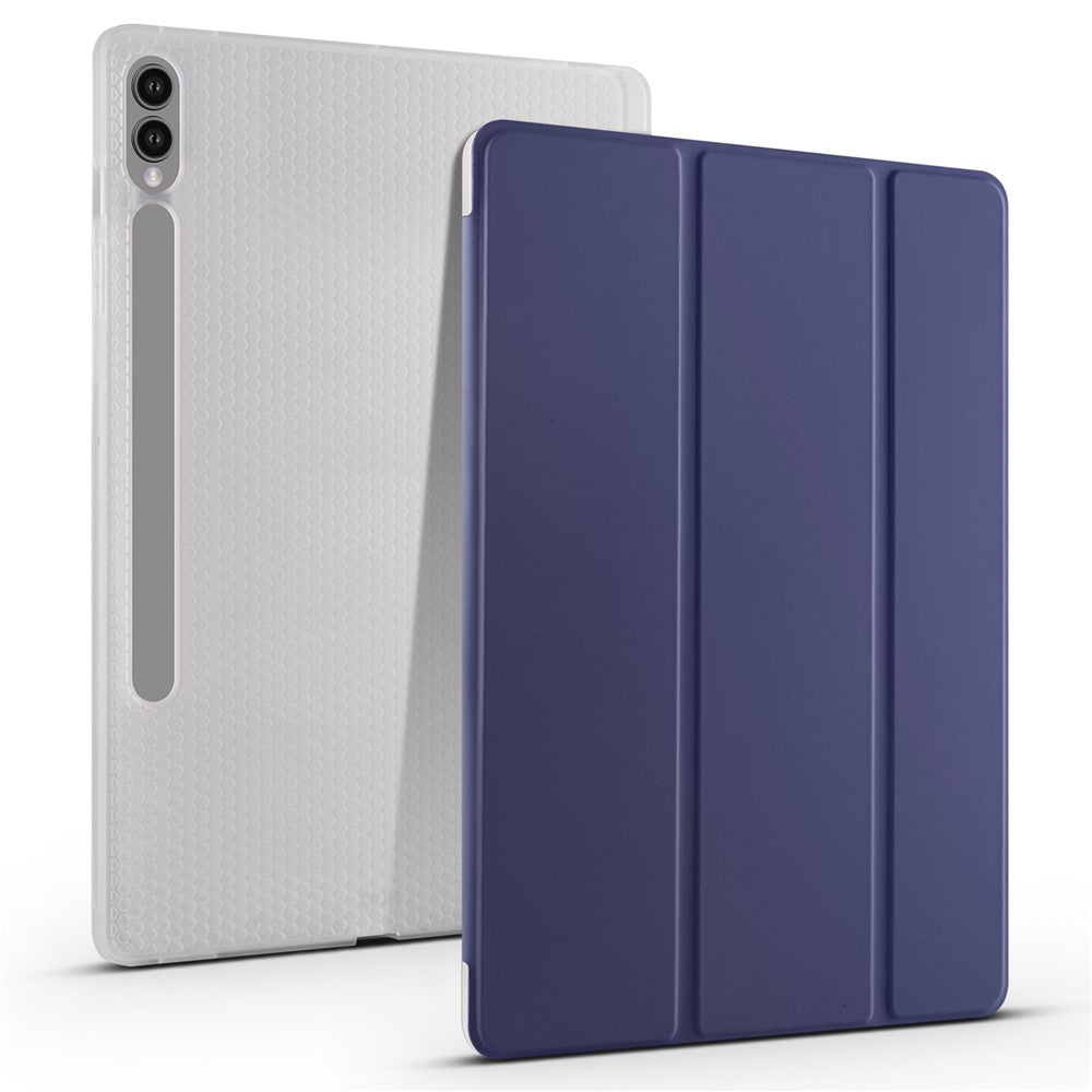 For Samsung Galaxy Tab S10+ Case with Pen Slot Tri-Fold Stand PU Leather+TPU Tablet Cover Auto Wake  /  Sleep