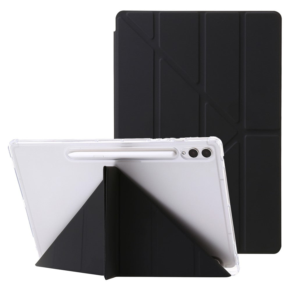 For Samsung Galaxy Tab S10+ Case PU Leather Origami Stand Clear Tablet Cover