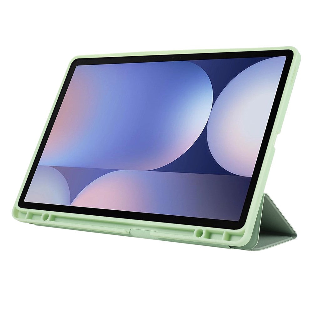 Til Samsung Galaxy Tab S10+ Cover med Penneholder Enkel Farve Tredobbelt Stativ PU Læder+TPU Tabletcover