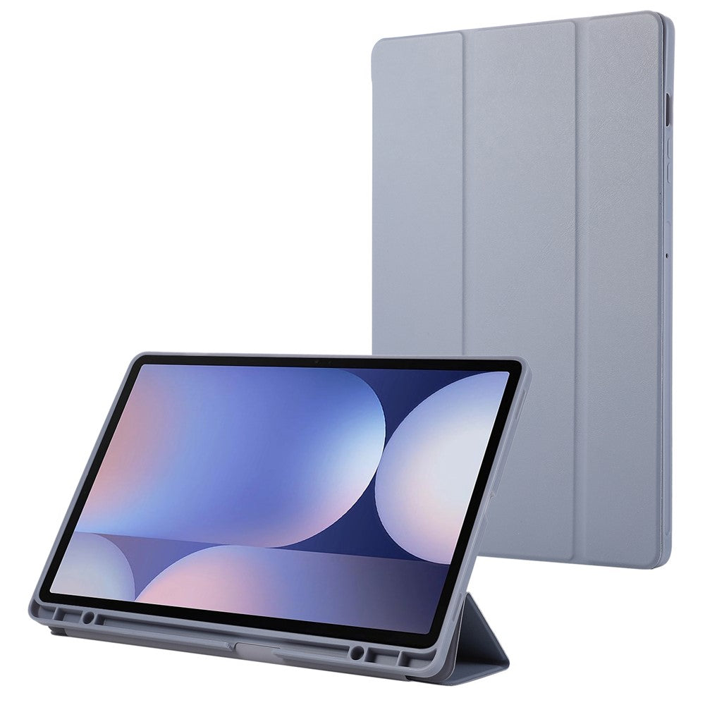 Til Samsung Galaxy Tab S10+ Cover med Penneholder Enkel Farve Tredobbelt Stativ PU Læder+TPU Tabletcover