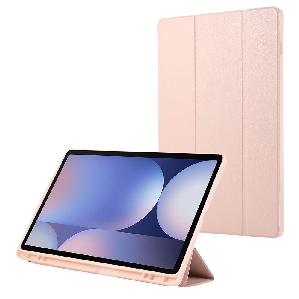 Til Samsung Galaxy Tab S10+ Cover med Penneholder Enkel Farve Tredobbelt Stativ PU Læder+TPU Tabletcover