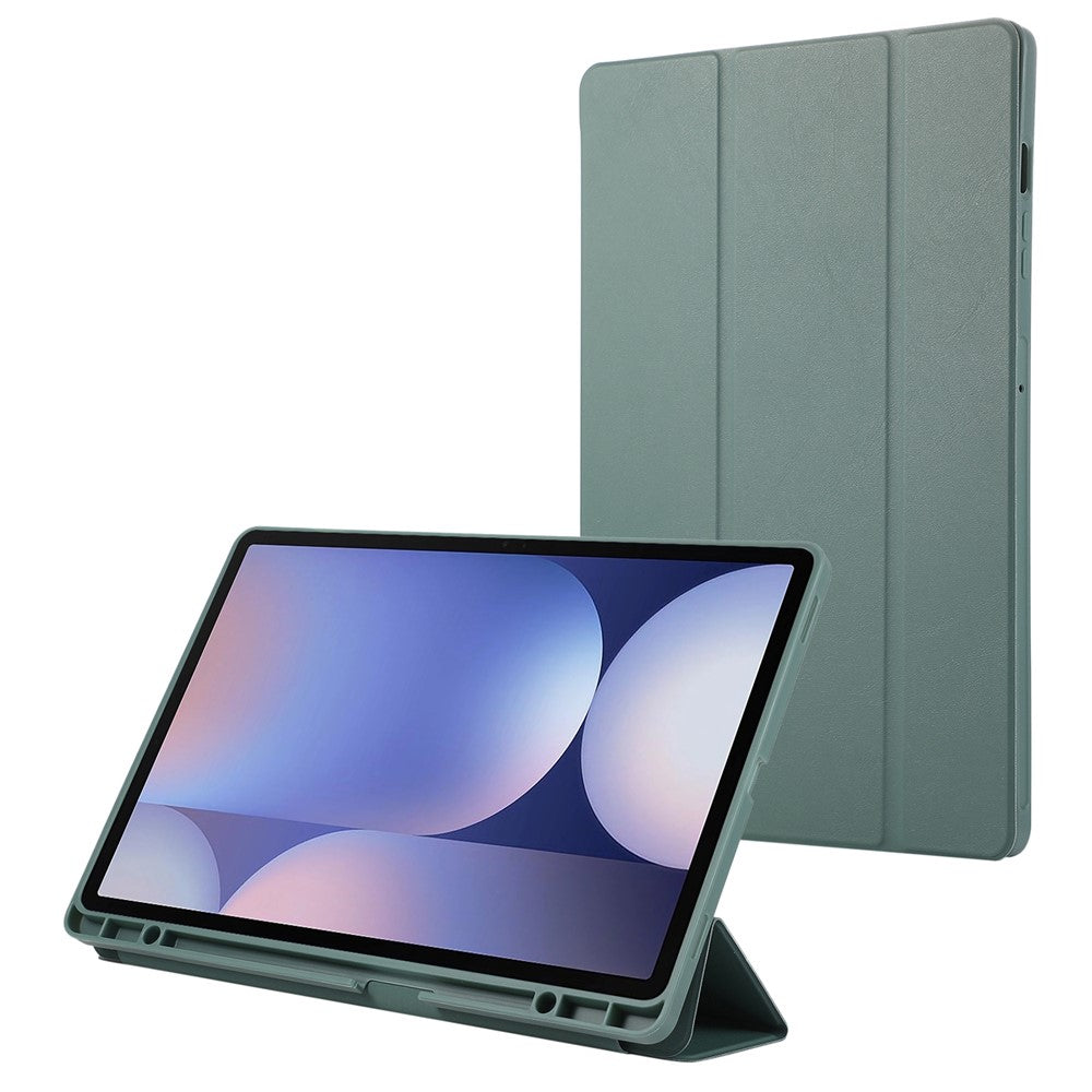 Til Samsung Galaxy Tab S10+ Cover med Penneholder Enkel Farve Tredobbelt Stativ PU Læder+TPU Tabletcover