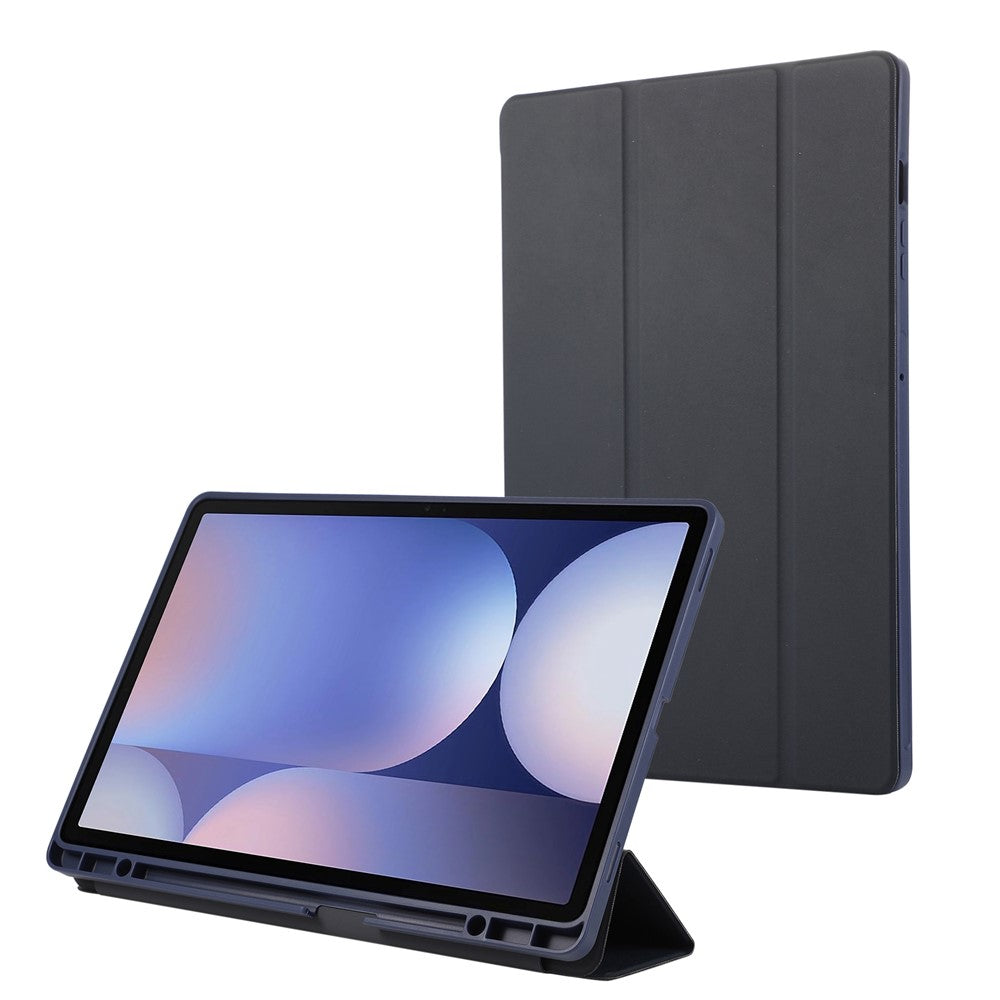 Til Samsung Galaxy Tab S10+ Cover med Penneholder Enkel Farve Tredobbelt Stativ PU Læder+TPU Tabletcover