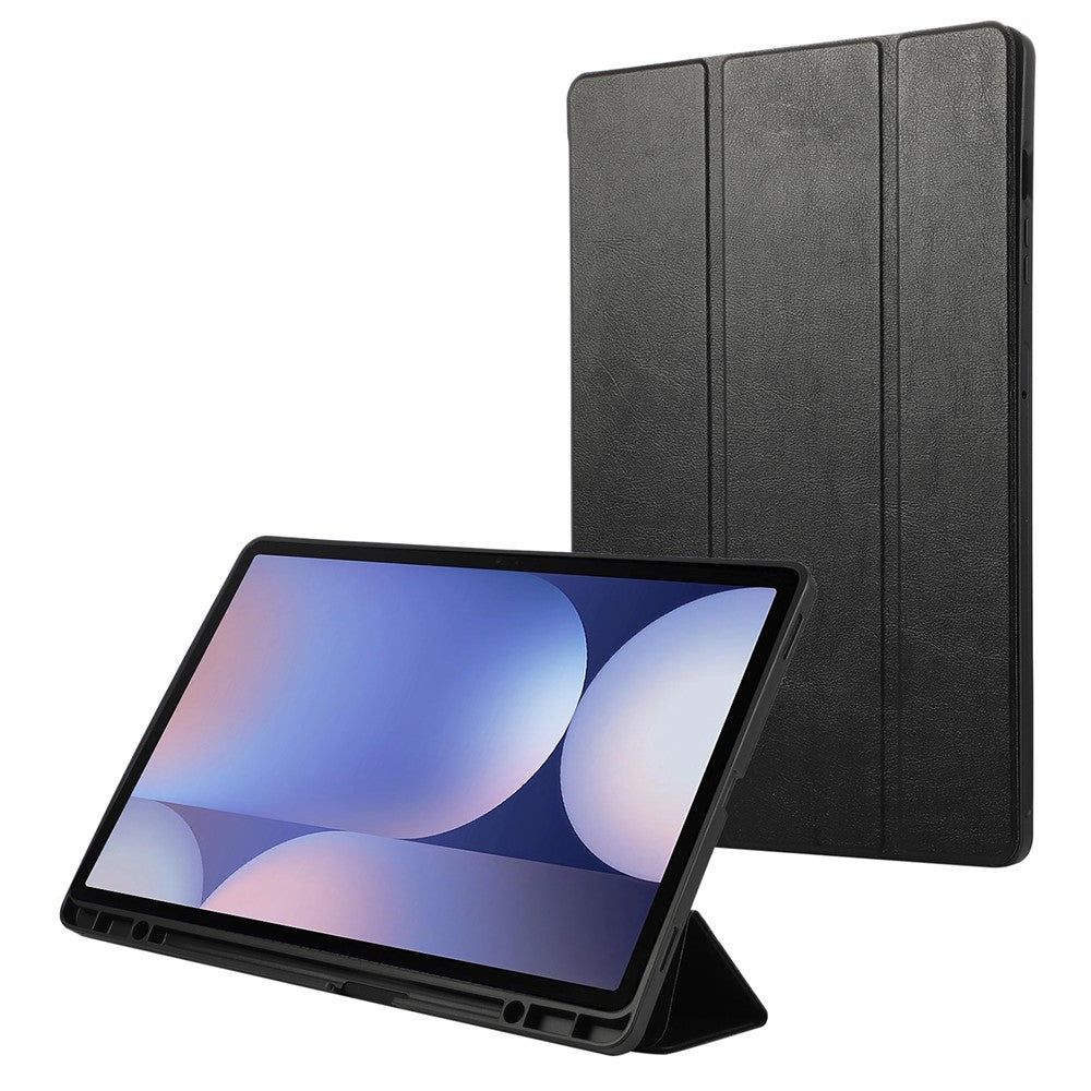 Til Samsung Galaxy Tab S10+ Cover med Penneholder Enkel Farve Tredobbelt Stativ PU Læder+TPU Tabletcover