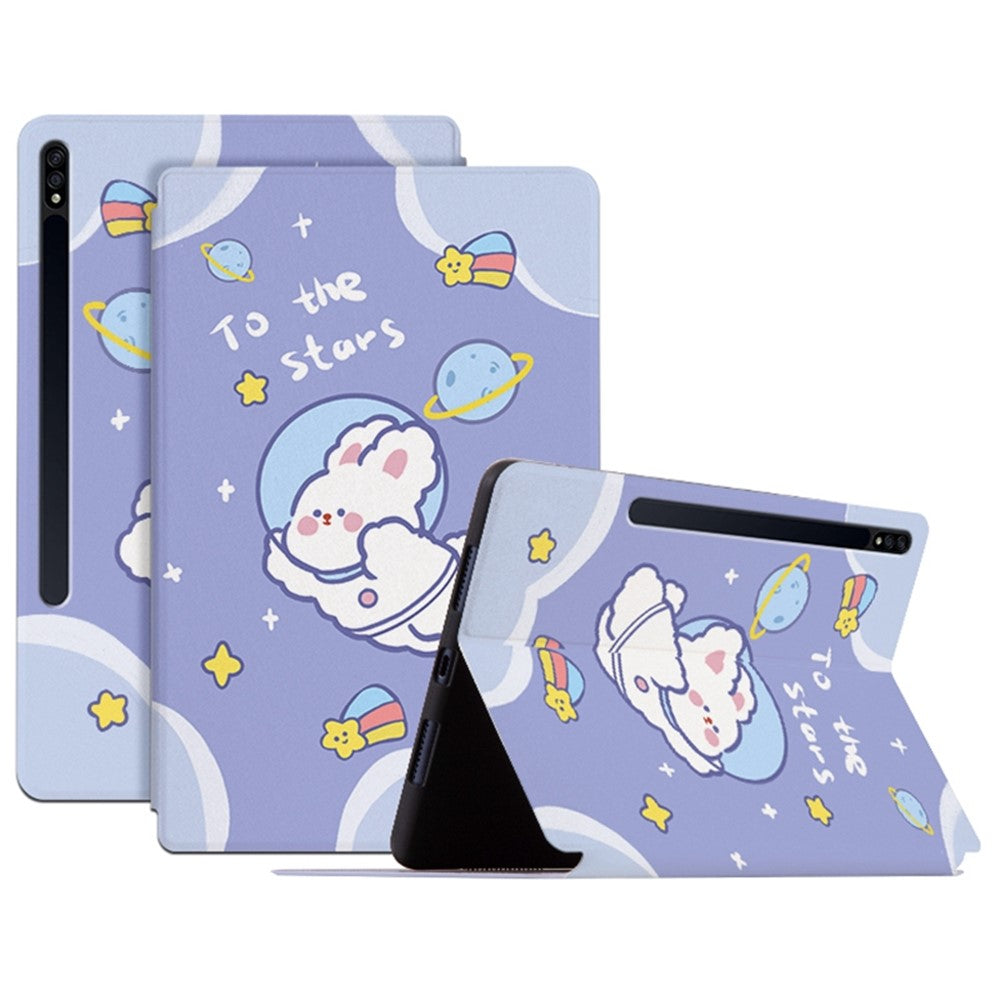 For Samsung Galaxy Tab S8+ / Tab S7+ / Tab S7 FE, Shockproof Case Cartoon Pattern Printed PU Leather Cover Auto Wake / Sleep Tablet Case with Stand