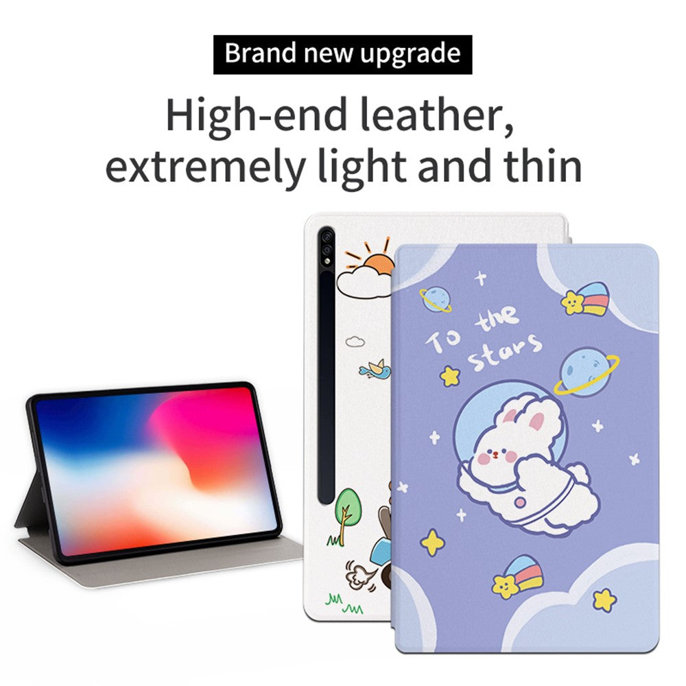 For Samsung Galaxy Tab S8+ / Tab S7+ / Tab S7 FE, Shockproof Case Cartoon Pattern Printed PU Leather Cover Auto Wake / Sleep Tablet Case with Stand