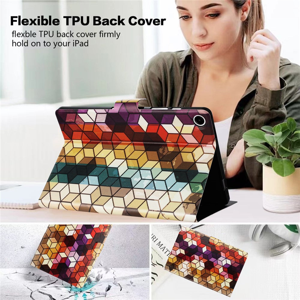 For Lenovo Tab M10 Plus (3rd Gen) TB-128F Case Pattern Printed Stand Litchi Texture Leather Tablet Cover with Card Slots