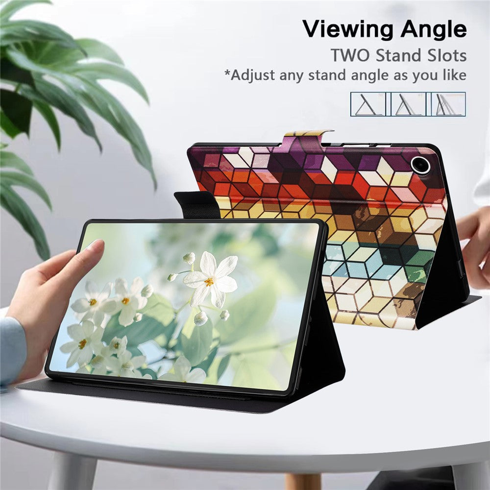 For Lenovo Tab M10 Plus (3rd Gen) TB-128F Case Pattern Printed Stand Litchi Texture Leather Tablet Cover with Card Slots